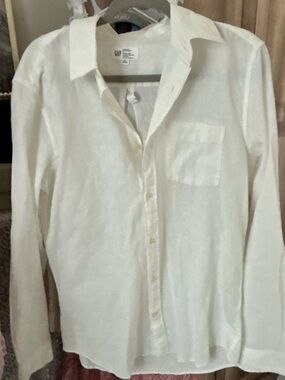 GAP White Women's Button-Down Shirt- Linen Blend